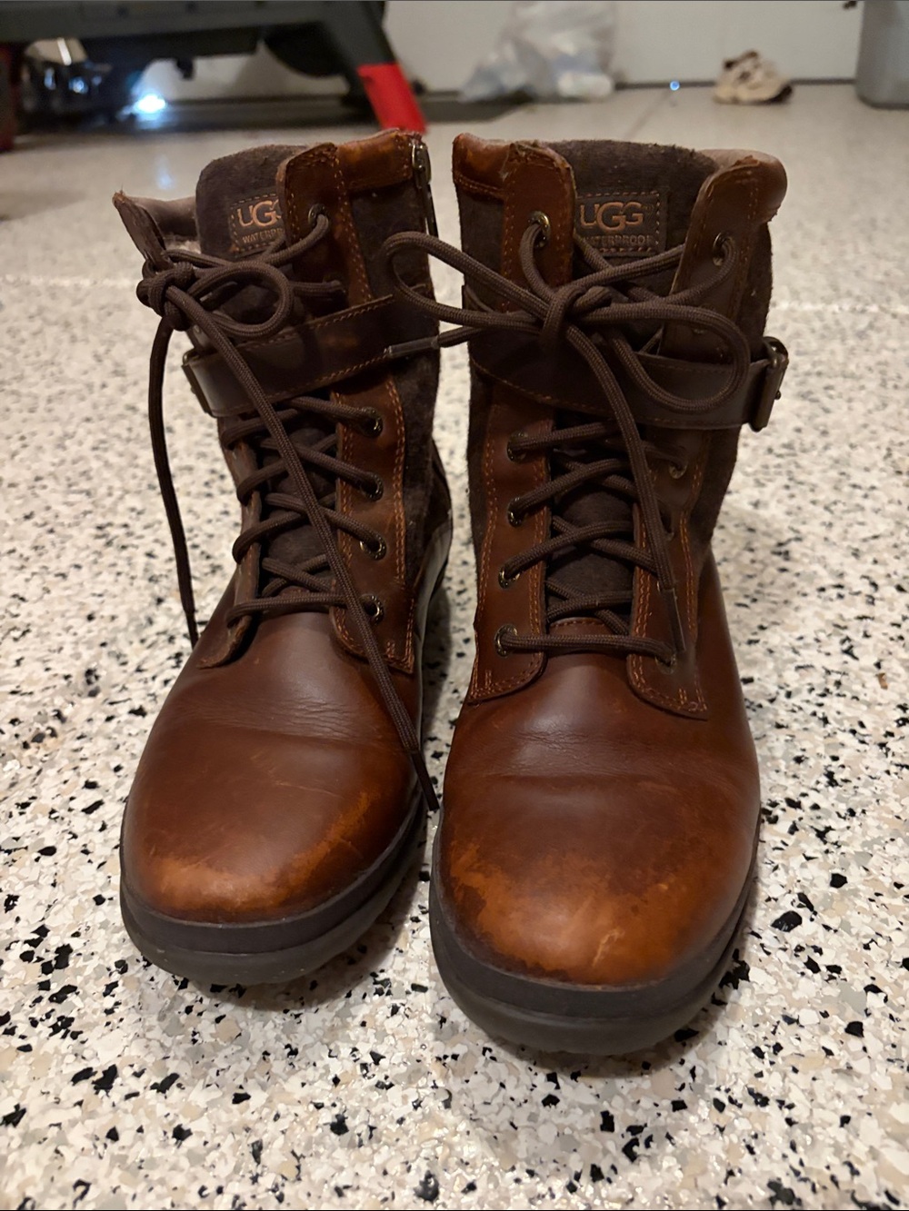 UGG Men’s Brown Leather Lace-Up Combat Boots